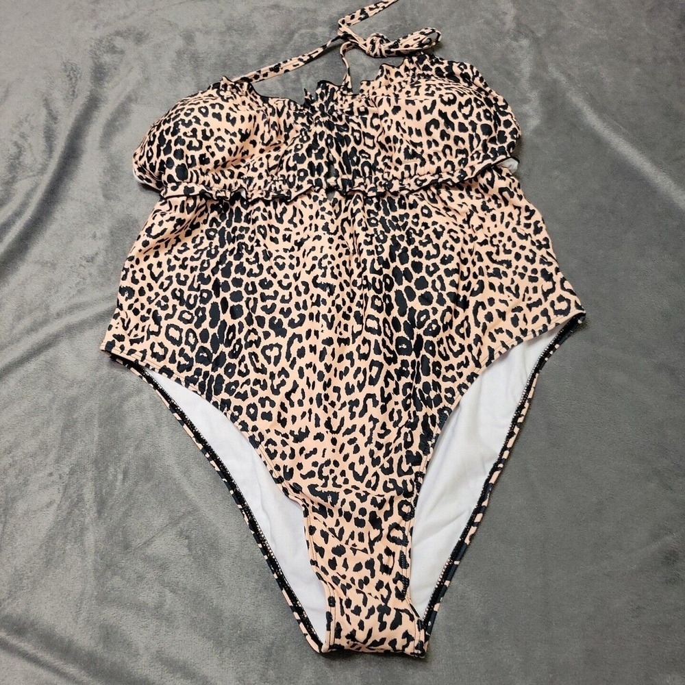 New Shein Swimsuit Womens 3XL Beige Black Leapord Print Comfort Stretch Padded